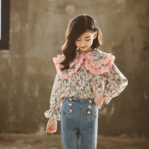 Girls cotton shirt 2021 spring new cuhk children floral foreign style spring and autumn long sleeve jacket children's shirt tide