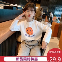 Girls Cotton Long Sleeve T-shirt base shirt 2021 Spring and Autumn New Children White Smiley Face Thin Childrens Top