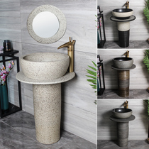 Ceramic column basin courtyard basin integrated balcony floor-standing sink column outdoor washbasin household