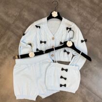 Grapefruit MM2021 autumn V-neck bow ins knitted cardigan with halter shorts sweater knitted three-piece tide