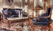 Italian European-style combination living room sofa fabric soft bag pull buckle Reception hall Leisure sofa large carving