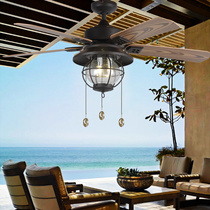 Outdoor rainproof ceiling fan lamp balcony garden villa Pavilion waterproof sun protection American ceiling fan with lamp mute fan lamp