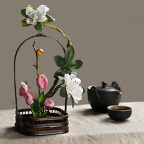 Xiaoyuanliu bamboo flower vase flower basket vase dried flower flower arrangement Japanese flower road Zen ornaments retro new Chinese living room