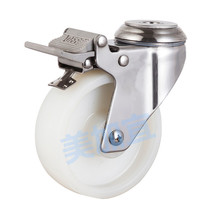 304 stainless steel 3 inch brake caster Meijia hole top can be self-equipped screw nylon PA Super grinding wheel
