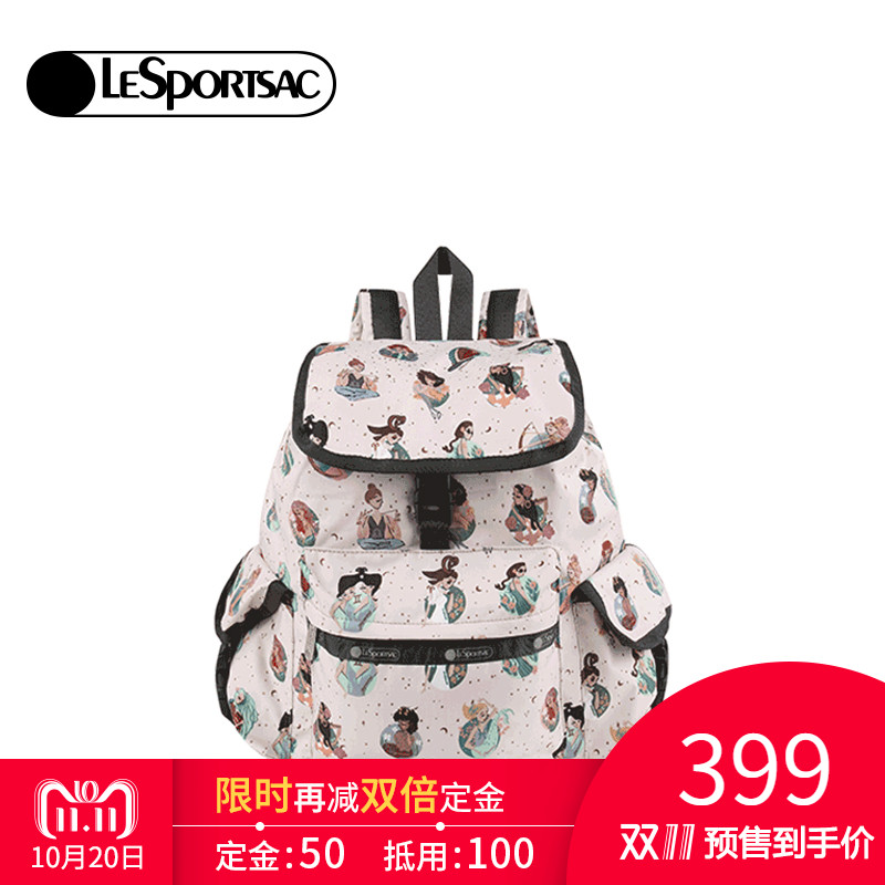 LeSportSac music poetry bag female fashion simple campus printed schoolbag backpack open double shoulder bag 7357