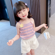 Girls summer vest outside wear Childrens sling t-shirt Baby summer dress Girl girl baby summer thin female treasure child