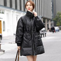 Leather Down Jacket Women 2021 Winter New Sheep Mink Hair Collar Long Korean Loose Plus Size Coats