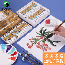 Marley Chinese painting pigments 12 colors 24 colors 36 colors 12ml ink painting Chinese painting pigments beginner tool set professional meticulous painting materials Primary School students adult brush painting tools Painting materials