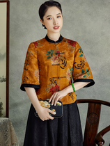  Xi Yue 2021 new summer womens high-end Chinese style Xiangyun yarn cheongsam-style three-point sleeve short Tang dress top