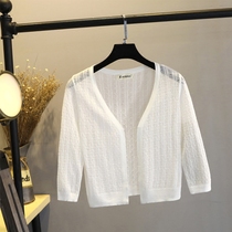 Shawl womens summer with sundress small jacket outside with short knitted hollow top Thin ice silk sunscreen cardigan