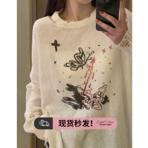 Chag not staying up all night Spring thin fur coat head 100 hitch loose with lazy wind knit blouse design feeling little crowdwoman