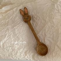 Cutlery 丨 Japanese handmade cute rabbit wooden spoon Log hand-made wooden spoon Rice spoon Soup spoon spoon