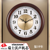Kaiqin European clock living room wooden clock bedroom mute hanging watch fashion quartz clock pastoral clock