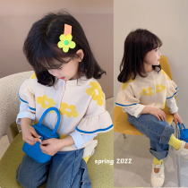 Girl Knit Waistcoat 2022 New Spring Dress Children Dress Foreign Air Spring Autumn Lotus Leaf Side Sweet Blouse Baby Vest