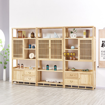 Chinese Solid Wood Tea Cabinet Zen Bookcase Shelf White Wax Wood Bookcase Tea Cake Cabinet Brief Yobogu Rack Locker