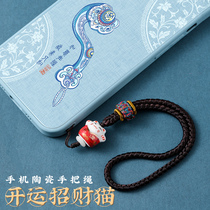 The country Apple mobile phone lanyard Chinese style lucky cat pendant couple anti-lost personality creative pendant pendant Yuguang Huawei short wrist U disk key chain national wind sling mobile phone chain