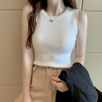 Small sling female summer suit with spring and autumn white chic knitted bottoming vest wearing sleeveless short top