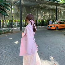 ByYou Spring New Pink Loose Suit Jacket Woman Design Sensation Small Crowdback Butterfly Knot Casual West Suit