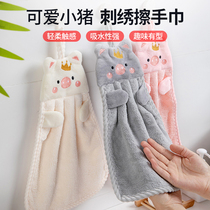 Piggy hand towel home cute hanging towel kitchen lazy rag wipes clean towel solid color childrens hand towel