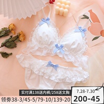 About Su Japanese girl underwear Sweet and cute bow no rim bra set small chest sleep bra