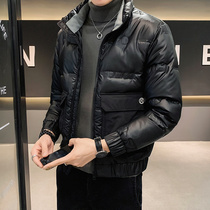 Rich bird down jacket mens short autumn and winter explosive light stand collar bright face trend handsome thick warm coat