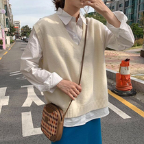 2021 new spring and autumn Korean loose all-match knitted sweater vest womens vest outer wear chic waistcoat tide