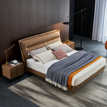 Leather double master bedroom light luxury bed soft bag simple Nordic wedding bed modern Queen Net red minimalist Italian 2021