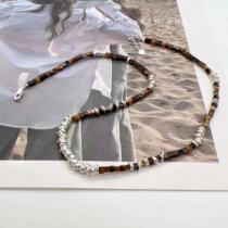 South Korea custom-made s925 sterling silver stitching necklace ins niche design temperament light luxury tiger eye stone frisbee clavicle chain