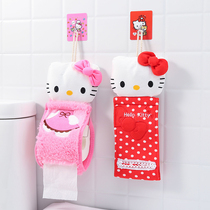 Toilet paper towel holder Cute cartoon creative roll paper holder free hole wall-mounted roll paper tube plush cloth art paper towel set