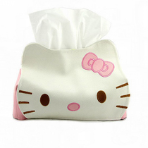 Tissue box Cute napkin box Cartoon KT cat household living room pumping paper box set Creative PU leather tissue box set