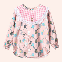 Childrens apron female baby eating waterproof coat apron Princess Cotton anti-dirty anti-dressing painting oil-proof bib