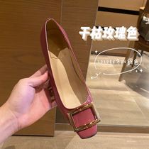 RainnShare 2021 autumn new color dry rose square head shallow banana heel single shoe