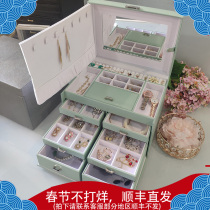 High-grade leather jewelry box ins Wind super large capacity multi-layer lock jewelry ring storage box gift woman