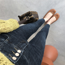 Its too good to wear ~ high-waisted three-pruned denim pants tight and thin nine-point pants womens autumn and winter New