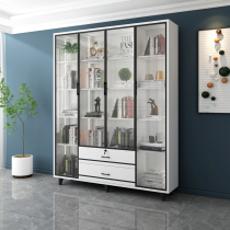 Nordic light luxury tempered glass door Single door bookcase Bookcase locker Study display cabinet Combination bookcase with lamp