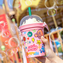 Autumn's first cup of milk tea bubble blowing machine children ins net red toy girl holding electric gatling gun