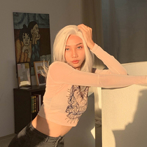Original design Europe and the United States INS wind granny light gray front lace wig Female long hair full headgear high temperature silk