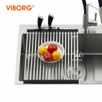 VIBORG 304 stainless steel kitchen sink drain basket Dish basin sink Foldable drain rack Water filter roller curtain