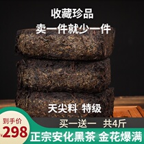 Black tea Hunan Anhua super authentic farm wild mountain old Chen tea original leaf hand building gold flower brick tea 1kg