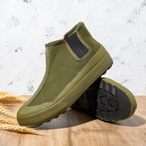 Snow King in the high-help liberation shoes mens construction site wear-resistant labor protection shoes farmland a pedal flat camouflage green rubber shoes women