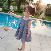 Childrens clothing summer baby skirt suspender skirt vest dress girl Foreign color plaid cake skirt children Korean dress