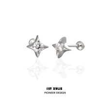 S925 sterling silver earrings womens ear piercing four-pointed star earrings niche design high-end earrings do not need to pick men when sleeping