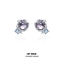 Sterling silver ear piercing purple earrings niche design indifferent high-end zircon earrings sweet and cool earrings do not need to be picked when sleeping