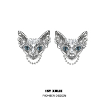 Peeping cat world Original niche design earrings cold style high-end Y2K dark chain earrings cat earrings for women