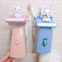 Cartoon wall-hanging gargling cup childrens tooth cup magnetic tooth cylinder toothbrush bathroom shelve with cute couple mug suit