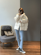 LOSTSOULS Korea 2021 Autumn Winter Lightweight Peng White Goose Down Hooded Short Down Jacket Women
