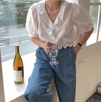 Pick one Korea East Gate 2021 summer New temperament fashion bubble sleeve solid color shirt Women