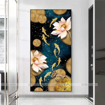 Yamu DMC cross stitch kit living room bedroom modern simple Chinese porch vertical version pink lotus nine fish picture