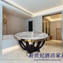 Hotel feng shui table marble lobby flower table new Chinese table stainless steel round table Hall display end View platform