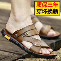 Red Dragonfly Genuine Leather Sandals Men 2022 Summer outside wearing beach shoes Dual-use Casual Non-slip Driving Men Cool Slippers